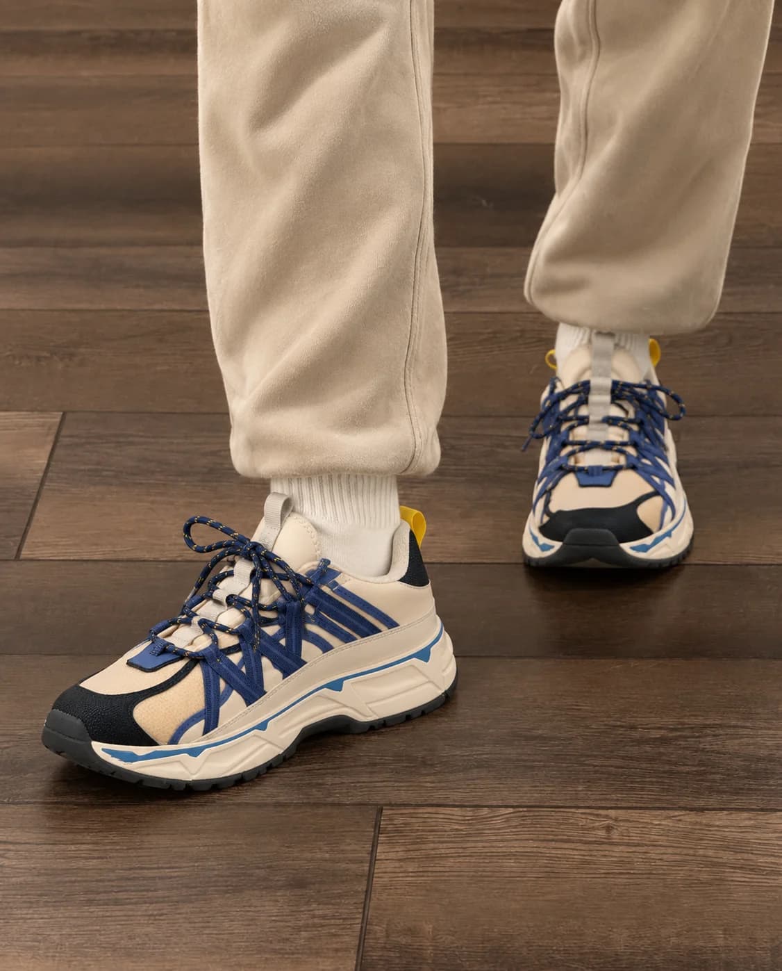 ZARA Men's Beige, Blue & Black Chunky Low-Top Lace-Up Sneakers