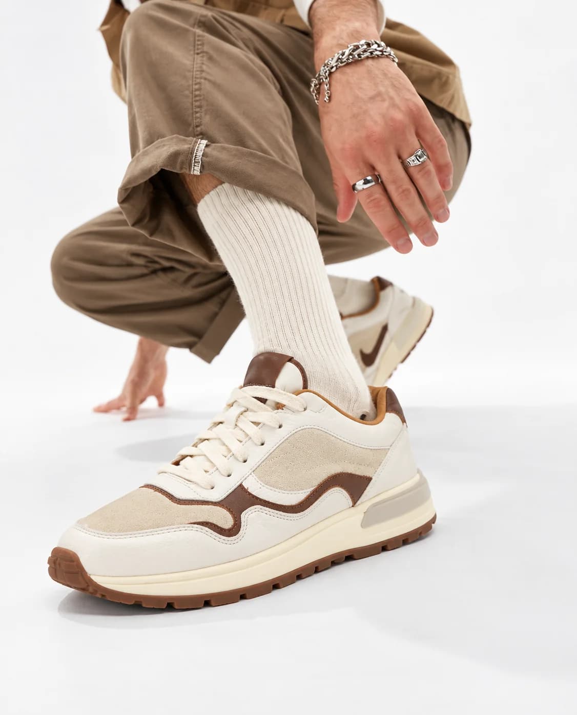 Massimo Dutti Contrast Leather Trainers