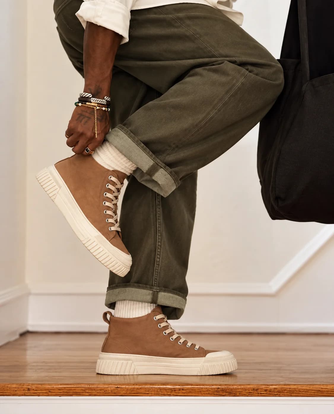 ZARA Brown & Cream Chunky High-Top Sneakers