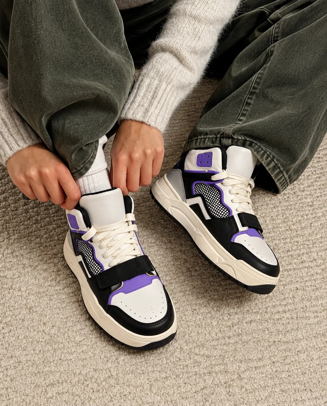 Bershka Combined Panel High-Top Basketball Sneakers